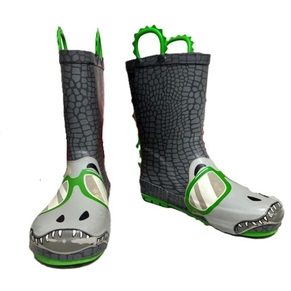 Western Chief Jurassic Jake Dinosaur Rain Boots Youth Size 1 Charcoal Green - Picture 10 of 16